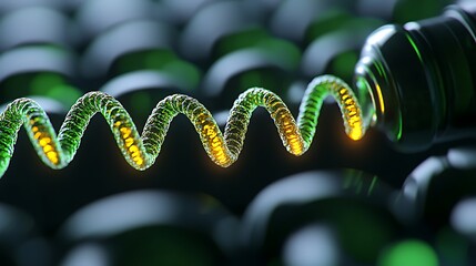 A Glowing Green Spiraling Structure With Yellow Internal Illumination