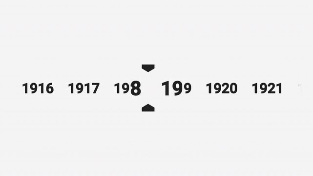 Horizontal timeline animation scrolling smoothly to the year 1917. Ideal for history documentaries, educational videos, or year-based content.