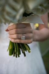 Bride Holding Bouquet with Diamond Engagement Ring