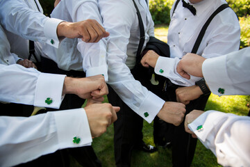 rish-Inspired Groomsmen with Shamrock Cufflinks