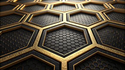 a seamless black and gold hexagons pattern texture for wall 