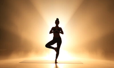 yoga silhouette in steamy ambient light glowing background  Generative AI