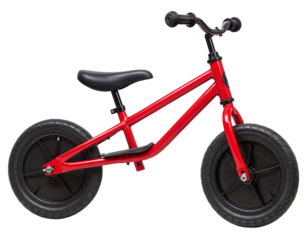 Bright red children's balance bike for learning to ride
