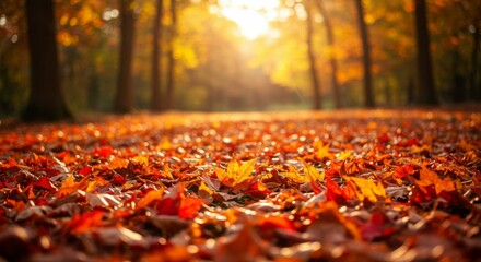 Autumn leaves on forest floor