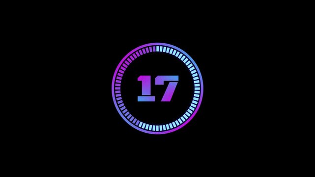 20 second Countdown Timer Animation with Gradient Circle, Stylish circular countdown timer using pink and blue gradients, ideal for technology-themed media or apps