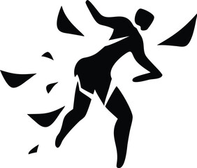 Fototapeta premium Shattered Wings: Silhouette of a winged figure, wings disintegrating, conveying themes of loss, fragility, and the ephemeral nature of beauty.