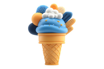 Playful 3D Render of a Whimsical Ice Cream Cone Against a Dark Background