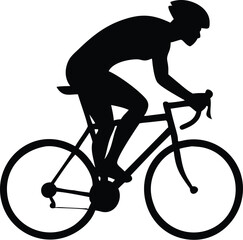 Naklejka premium Silhouette Cyclist in Motion: A sleek silhouette captures the essence of cycling, depicting a focused cyclist as they ride with determination. This image is perfect for adding a modern.