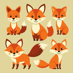 set of funny cartoon fox