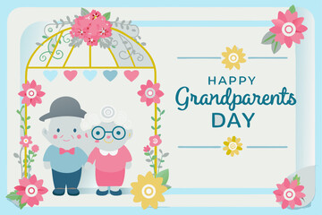 Cute Cartoon Illustration for Happy Grandparents Day Featuring a Cat Perfect for Greeting Cards and Social Media