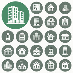 Real estate icon set: diverse vector symbols for house, home, building, and property design, perfect for web and business