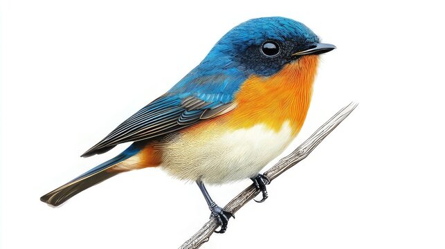 World Migratory Bird Day, Second week in May and October, International Bird Day, April 1st, Small Colorful Bird Perched On A Branch Isolated On White Background
