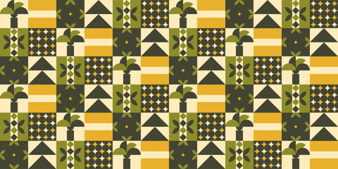 Geometric fabric pattern with various shapes.