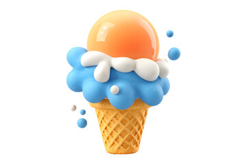 Delightful 3D rendered ice cream cone with orange and blue accents on black
