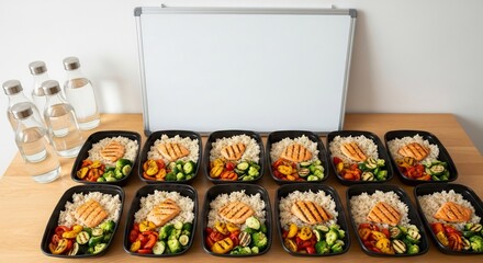 Healthy Meal Prep: Salmon, Rice, and Vegetables in Containers for Diet Planning