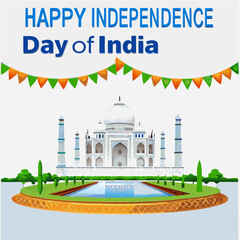 Obraz premium Happy Independence Day Indian Monument Design with Cat Illustration for Creative Projects and Celebrations