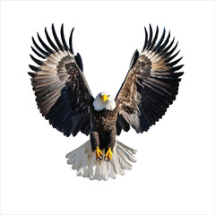 Majestic Bald Eagle with Wings Spread in Flight Isolated on White Background