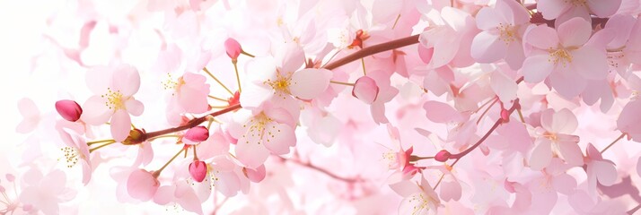 Soft pink cherry blossom background in spring light

