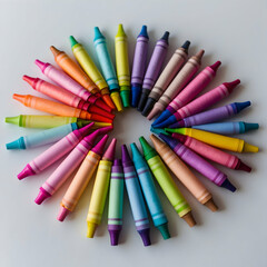 Fototapeta premium Colorful Crayons Arranged in a Circle