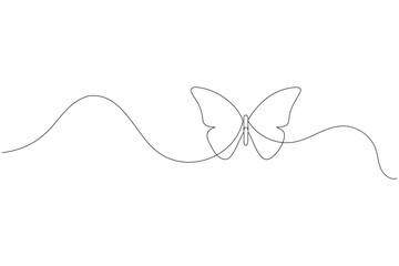 Continuous line butterfly outline in minimalist single line drawing style