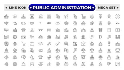 Public Administration outline icons. Minimalist thin linear web icon set. Line icons related to public utilities. Gas, electricity, water, heating.