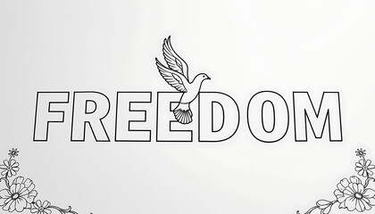juneteenth freedom coloring page with dove and floral border outline