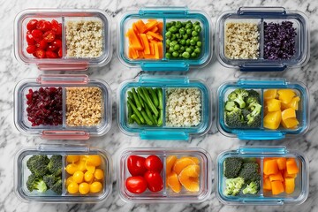 Vibrant Nourishment: A Colorful Meal Prep Flat Lay in Natural Light