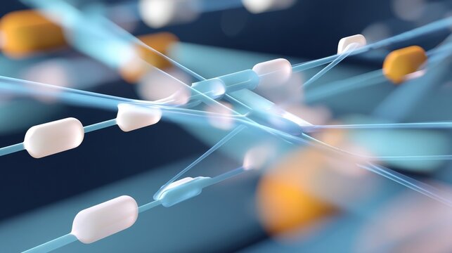 A visual representation of a blockchain network overlaying an abstract depiction of clinical trial data emphasizing transparency and security in the consent process.