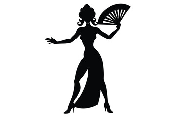 Hand drawn drag queen silhouette with fan and gloves