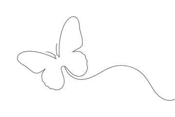 Continuous line butterfly outline in minimalist single line drawing style
