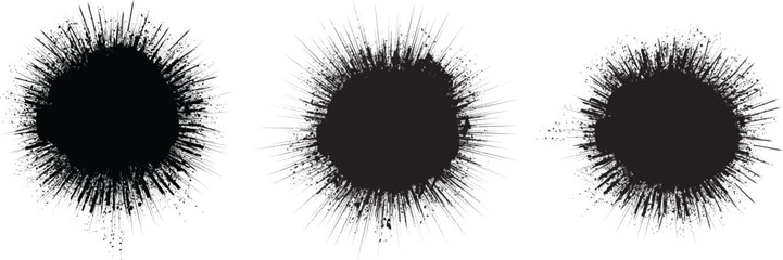 Collection of ink splashes for explosion effect .Set of Black Spray paint effect  .fireworks Explosion background . Starburst. Spray paint splashes . Sunburst effect .Radial lines and grainy particles