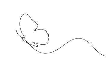 Continuous line butterfly outline in minimalist single line drawing style