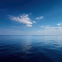 Fototapeta premium Vast expanse of a serene ocean meeting a clear blue sky