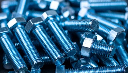 Close-up View of Blue-Coated Metal Bolts Stacked Together in a Workshop, Showcasing Industrial Craftsmanship and Precision