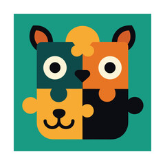 Cute geometric animal puzzle illustration in vibrant colors for children and educational design