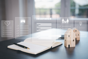 Insurance form agreements concept, Businessman signs insurance contracts  e-signing digital online,...