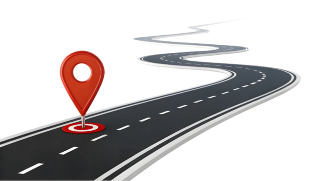 3d road with location pin on white background