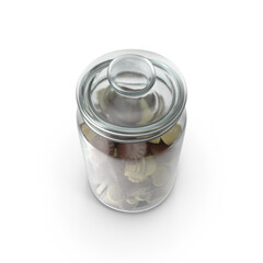 Glass jar with truffle chocolate candy isolated on transparent background