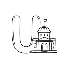 Obraz premium An Illustration of letter U next to university building