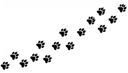 Naklejka premium Black paw prints in diagonal succession, isolated on white backdrop, digital art