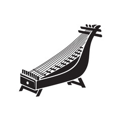Vintage Koto Silhouette - Flat Vector Koto - Traditional Music Instrument Design.