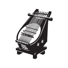 Solid Black Koto Silhouette - Koto Vector Image - Musical Instrument Icon.