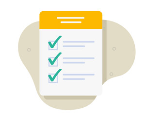Checklist document insurance icon illustration flat cartoon, check list modern paper survey form, examination inspection test quiz with questions notes, task agenda, inventory registration doc file