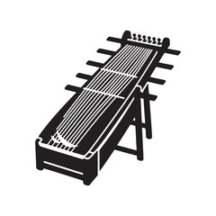 Traditional Koto Silhouette - Vector Koto Graphic - Japanese String Instrument Art.