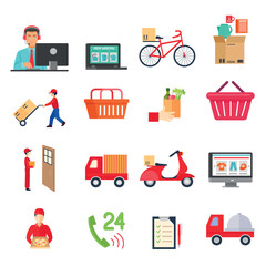 Delivery truck and parcel tracking icons for shipping platforms