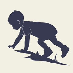 Silhouette of Crawling Baby Vector – Child in Motion Illustration for Parenting, Childhood, and Growth Concepts