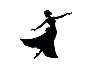 Graceful ballerina silhouette in mid-air pose, silhouette of a ballerina mid-leap, with outstretched arms and flowing skirt, ballerina, ballet, dance, silhouette, woman, female, silhouette, illustrati © Desingner Kings GH