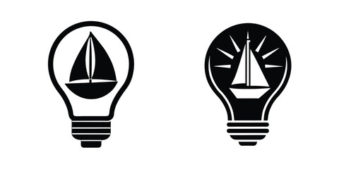 Light Bulb With Sailing Boat Symbolizing Navigation Isolated on White Background