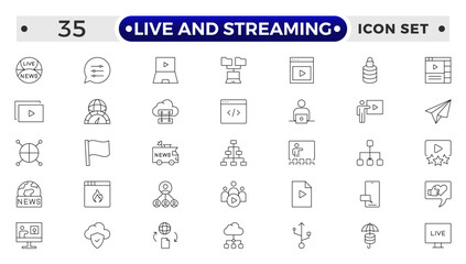 Live and Streaming outline icon set. Live stream, broadcasting online stream. Lower third template for tv, shows, movies and live performance.