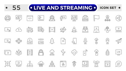 Live and Streaming outline icon set. Live stream, broadcasting online stream. Lower third template for tv, shows, movies and live performance.